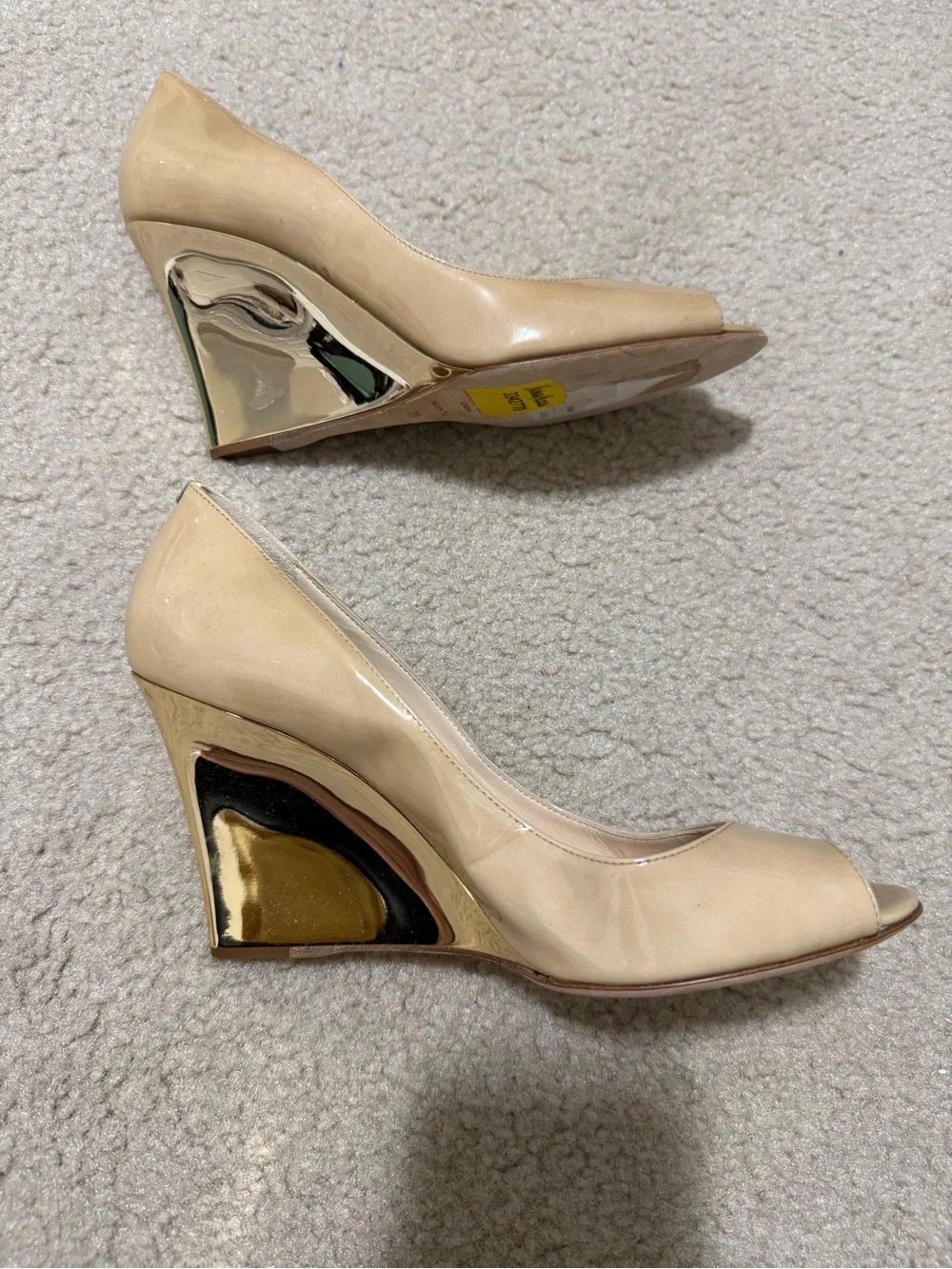 Jimmy Choo Nude Patent Peep-Toe Wedges